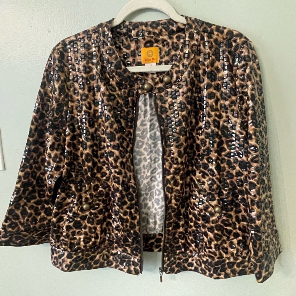 Ruby Rd Brown Leopard Sequin Girls Jacket Kids 12 Animal Print‎ Zip Up